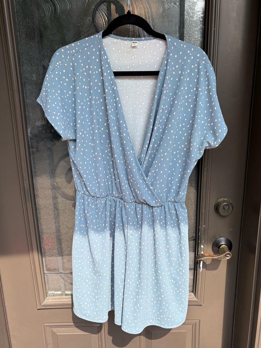 Uniqlo Light Blue Polka Dot Wrap Romper